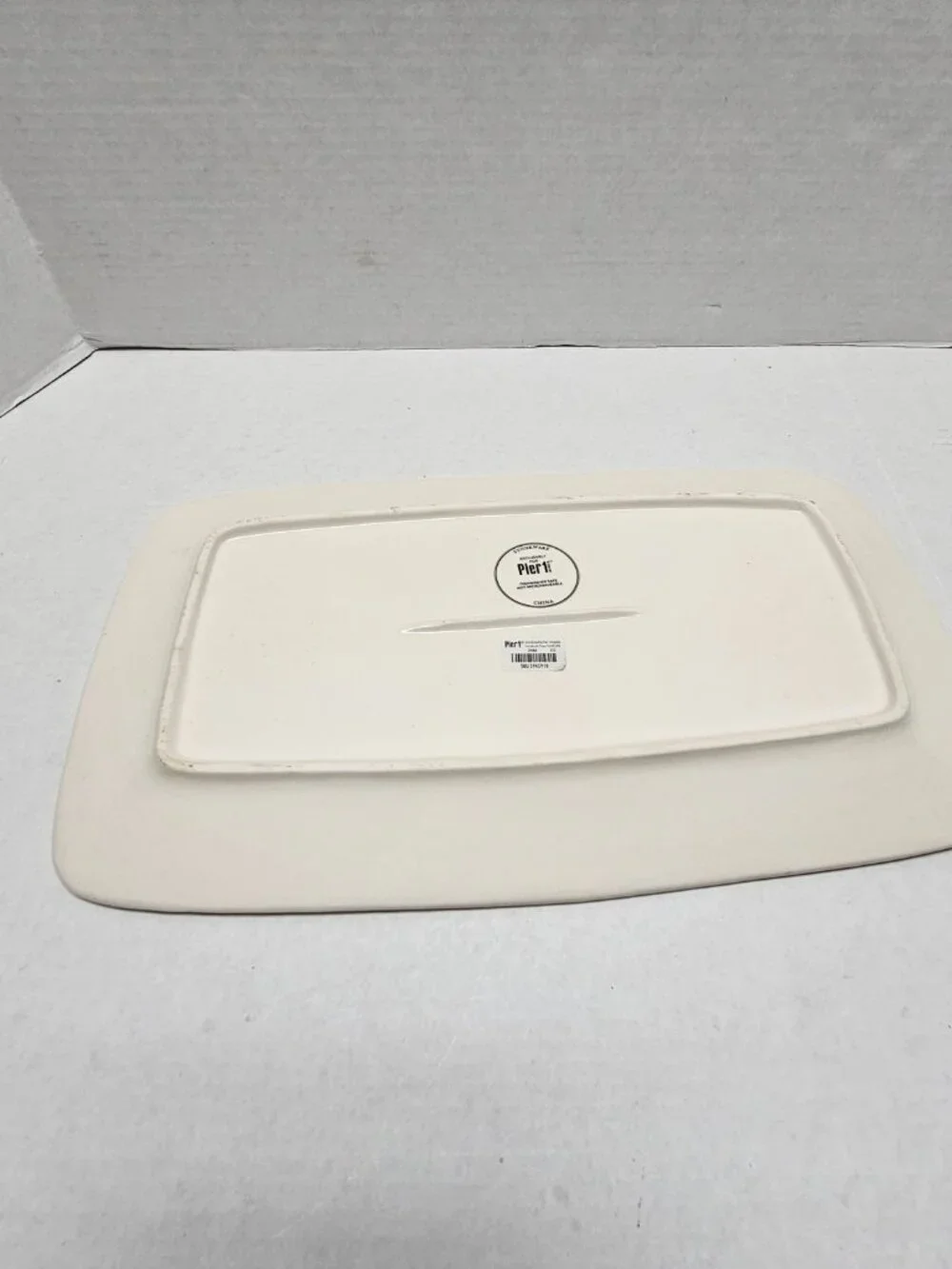 New Stoneware Pier1 Rectangular Ceramic Platter Botanical Green Design 16